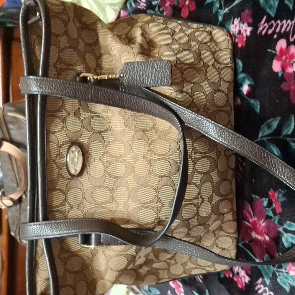 Brown Patterned Tote Bag - image 1